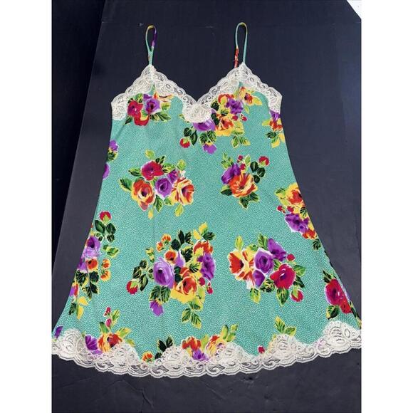 Victoria’s Secret VTG 90 Y2K Satin Lace Green Polka Dot Floral Gown Slip Dress S - Picture 3 of 12